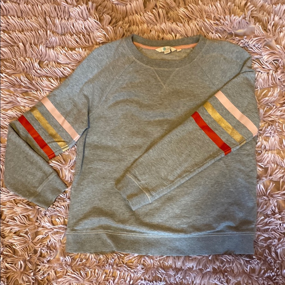 Boden Gray Sweatshirt with Colorful Striped Sleeves